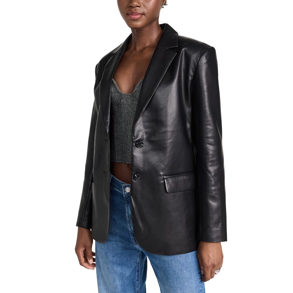 Wayf Sleek Black Faux Leather Blazer Size L